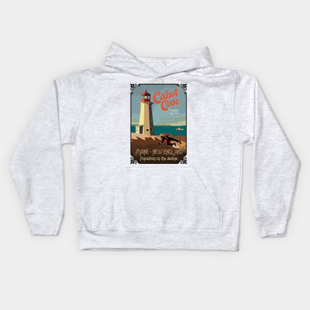 Cabot Cove Lighthouse and crime scene Kids Hoodie by BOEC Gear